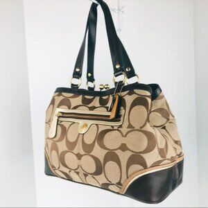 COACH Laura Leather Canvas Signature C's Framed Carry All #F15178 $389